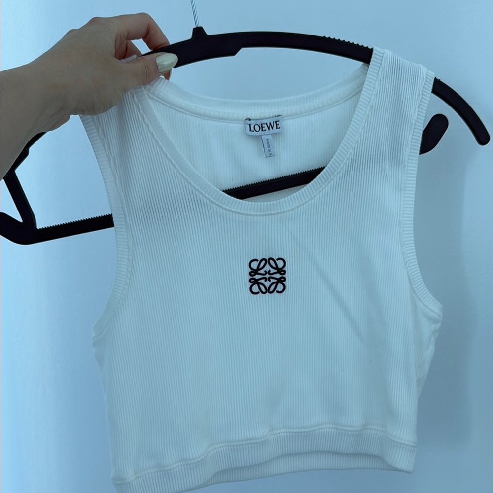 Loewe White Black Trim Cropped Tank Top